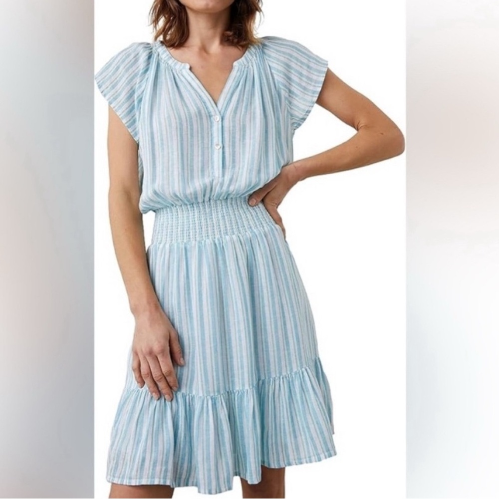 Rails Light Blue and White Striped Smocked Waist Dress